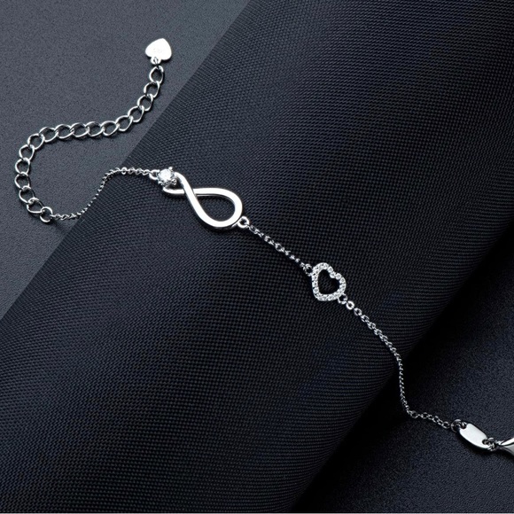 Diamond Moissanite Solitaire Infinity & Pave Heart Dainty Chain Bracelet - Picture 5 of 9